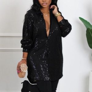 Sequin Button Down Shirt Dress